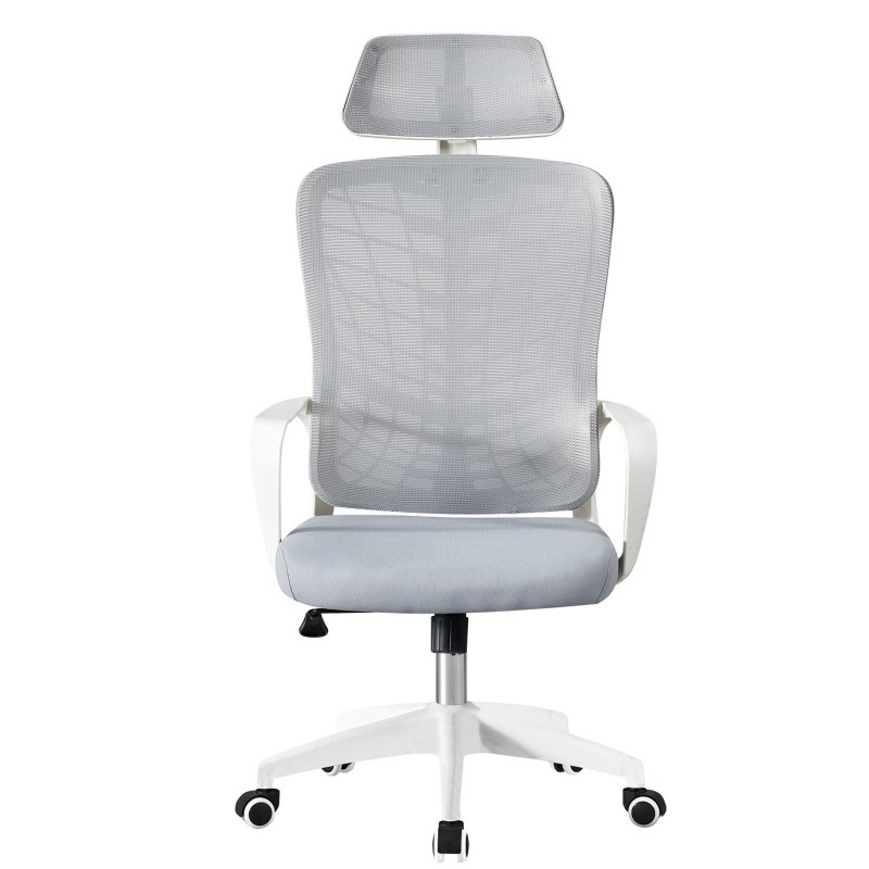 Sillón de oficina MELLAC, alto, blanco, malla y asiento gris-0
