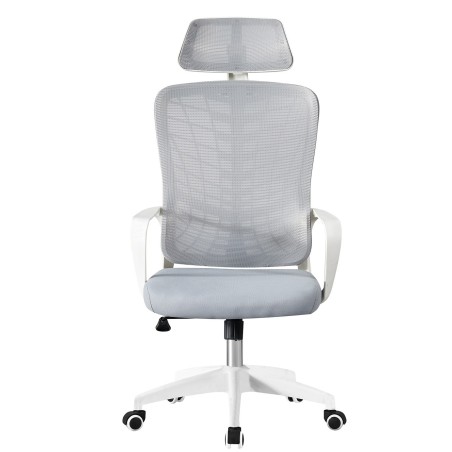 Sillón de oficina MELLAC, alto, blanco, malla y asiento gris-0