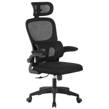Sillón de oficina BERNAY, alto, negro, malla y asiento negro