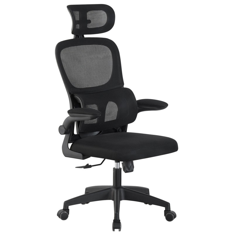 Sillón de oficina BERNAY, alto, negro, malla y asiento negro