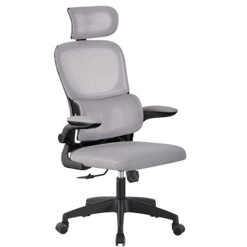Sillón de oficina BERNAY, alto, negro, malla y asiento gris