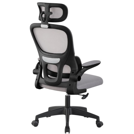 Sillón de oficina BERNAY, alto, negro, malla y asiento gris-2