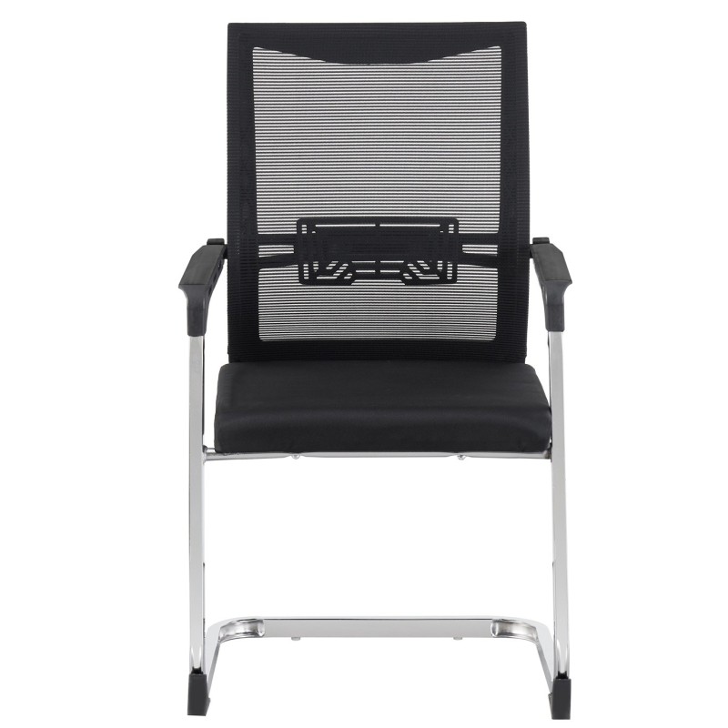 Sillón de oficina FLERS, fijo de patín, cromado, malla negra-0