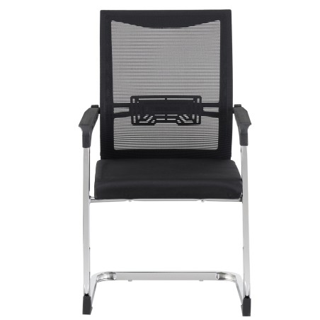 Sillón de oficina FLERS, fijo de patín, cromado, malla negra-0