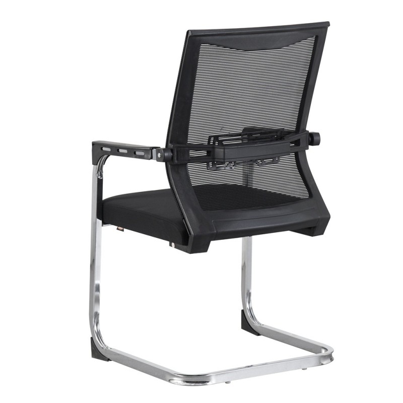 Sillón de oficina FLERS, fijo de patín, cromado, malla negra-2