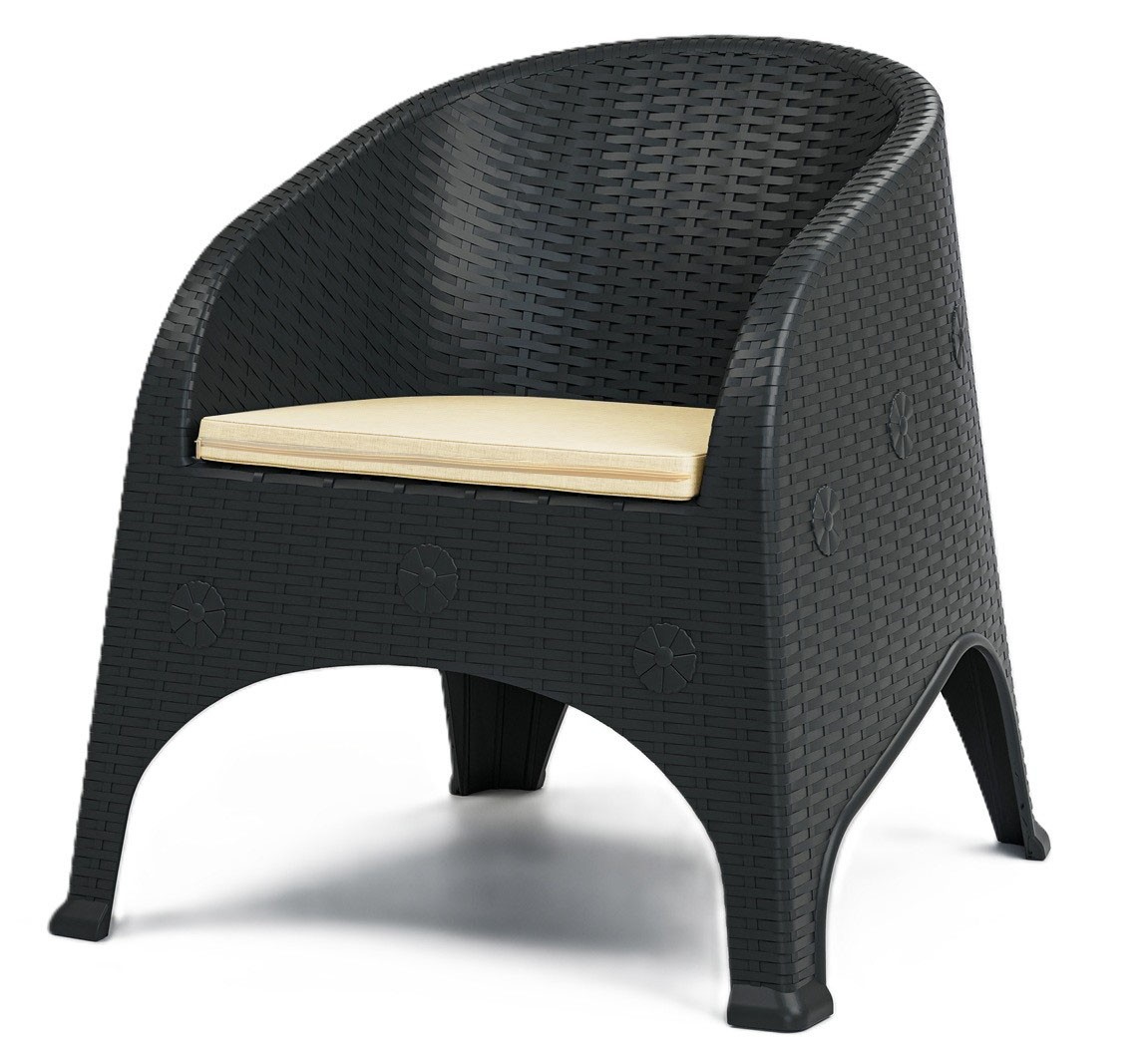 Sillón SURF, apilable, polipropileno marrón chocolate, cojín beige