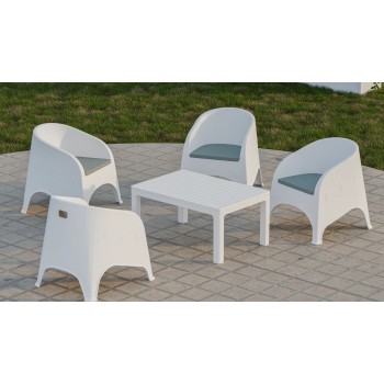 Sillón SURF, apilable, polipropileno blanco, cojín gris 2