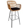 Taburete JAMBI, metal, ratán beige, cojín negro