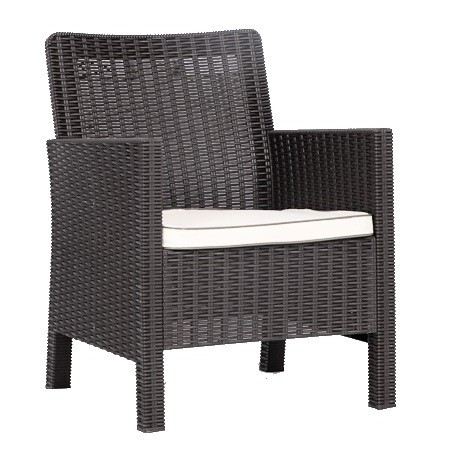 Sillón ADRIATICO, polipropileno marrón chocolate, cojín beige-0
