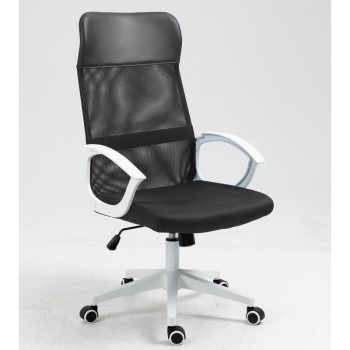 Sillón de oficina VERTON, blanco, malla y asiento negro