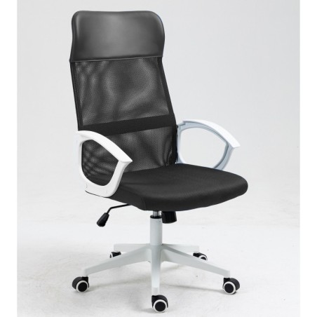 Sillón de oficina VERTON, blanco, malla y asiento negro