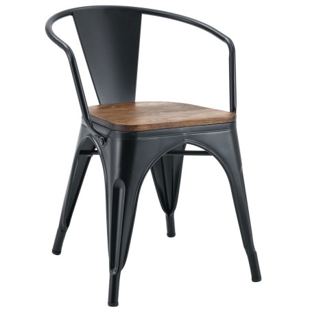 Sillón TOL EK WOOD, acero, negro, asiento madera