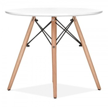 Mesa STAR, base madera, tapa blanca, 100 cms de diámetro