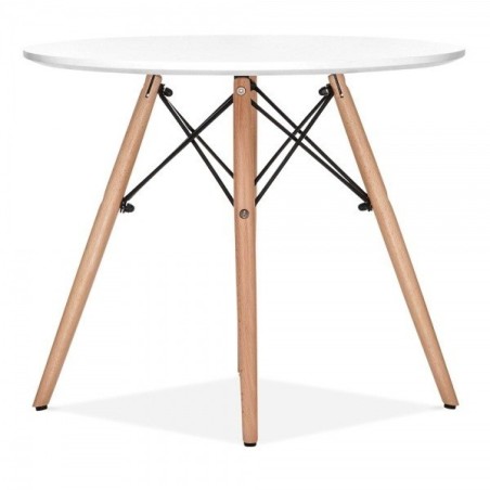 Mesa STAR, base madera, tapa blanca, 100 cms de diámetro