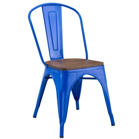 Silla TOL EK WOOD, acero, azul, asiento madera