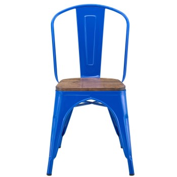Silla TOL EK WOOD, acero, azul, asiento madera 2