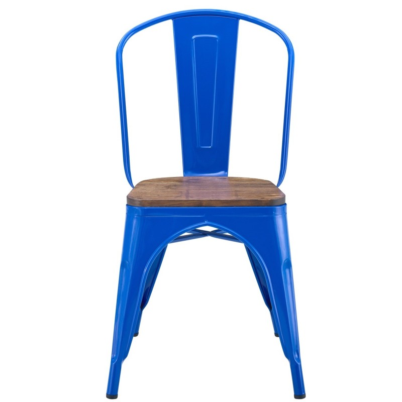 Silla TOL EK WOOD, acero, azul, asiento madera-0
