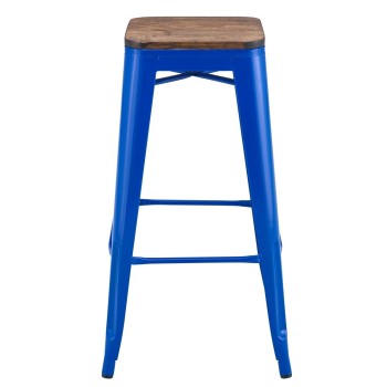 Taburete TOL EK WOOD, acero, azul, asiento madera 2
