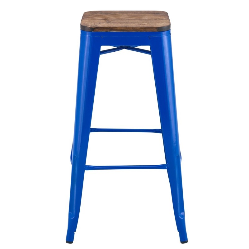 Taburete TOL EK WOOD, acero, azul, asiento madera-0