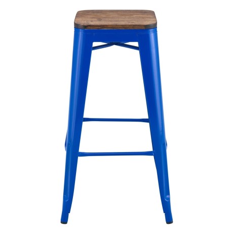 Taburete TOL EK WOOD, acero, azul, asiento madera-0