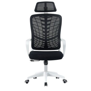 Sillón de oficina MELLAC, alto, blanco, malla y asiento negro 2