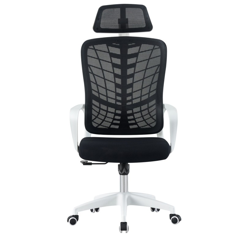 Sillón de oficina MELLAC, alto, blanco, malla y asiento negro-0
