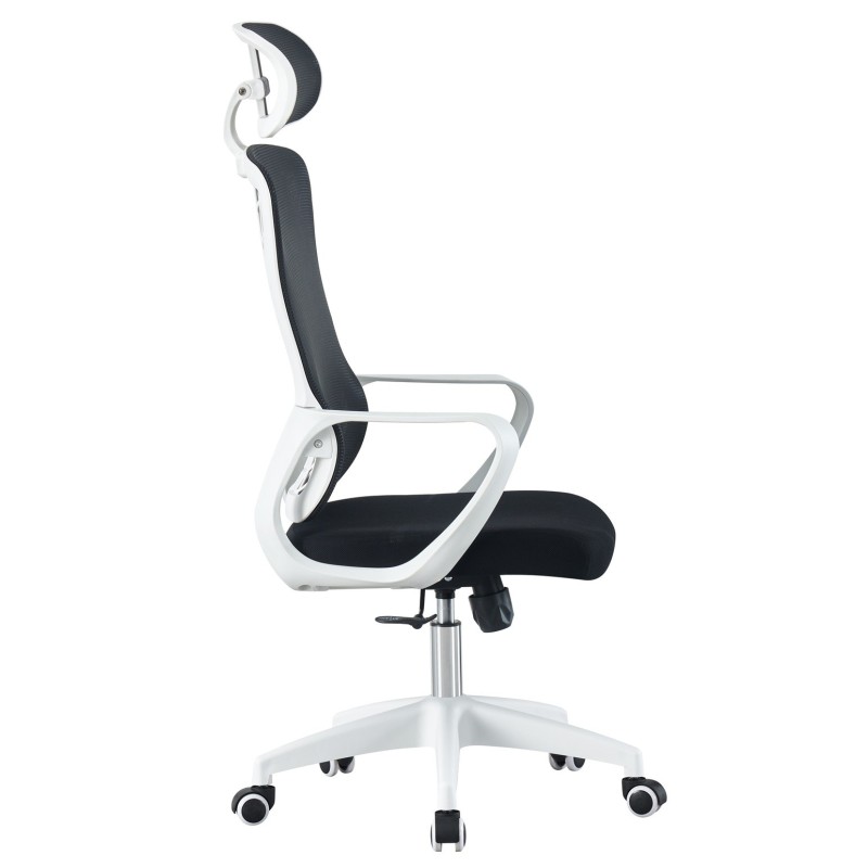 Sillón de oficina MELLAC, alto, blanco, malla y asiento negro-1