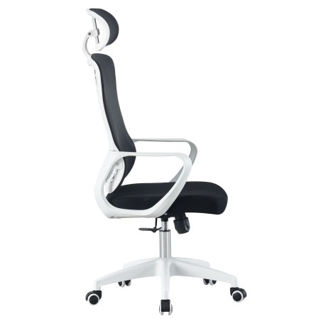 Sillón de oficina MELLAC, alto, blanco, malla y asiento negro-1