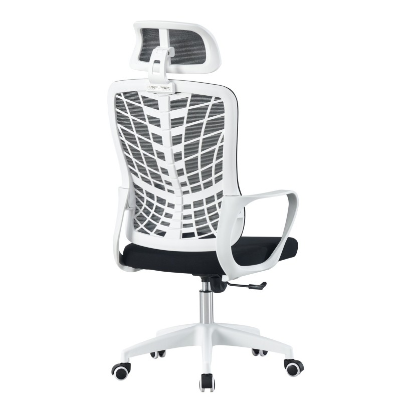 Sillón de oficina MELLAC, alto, blanco, malla y asiento negro-2