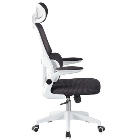 Sillón de oficina BERNAY, alto, blanco, malla y asiento negro-1