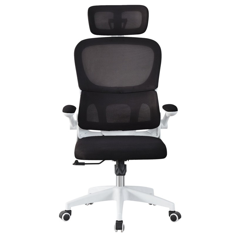Sillón de oficina BERNAY, alto, blanco, malla y asiento negro-2