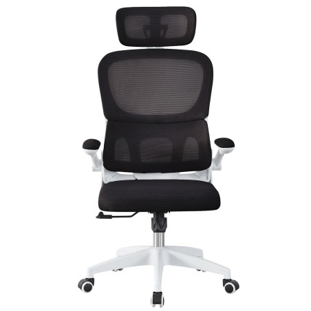 Sillón de oficina BERNAY, alto, blanco, malla y asiento negro-2