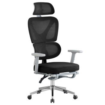 Sillón de oficina DURBUY, alto, ergonómico, gris, malla negra