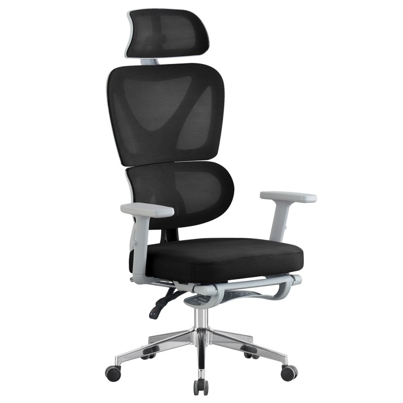 Sillón de oficina DURBUY, alto, ergonómico, gris, malla negra