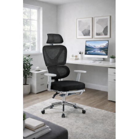 Sillón de oficina DURBUY, alto, ergonómico, gris, malla negra-4