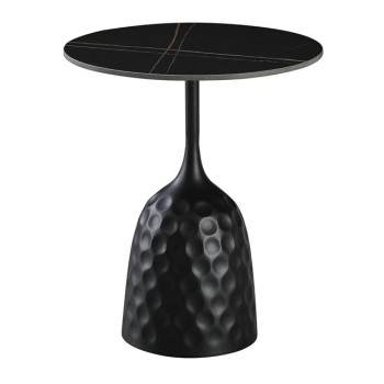 Mesa CAVEZZO, baja, negra, tapa cerámica mármol negro, 50 cms de diámetro
