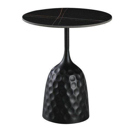Mesa CAVEZZO, baja, negra, tapa cerámica mármol negro, 50 cms de diámetro