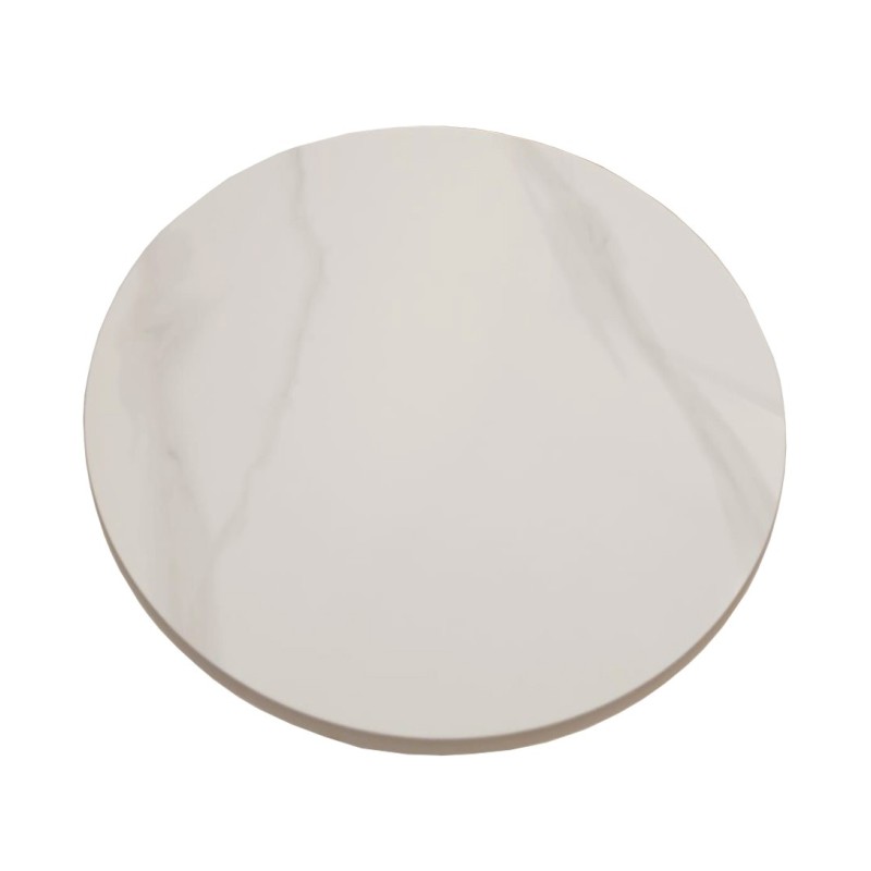 Mesa CAVEZZO, baja, blanca, tapa cerámica mármol blanco, 50 cms de diámetro-0