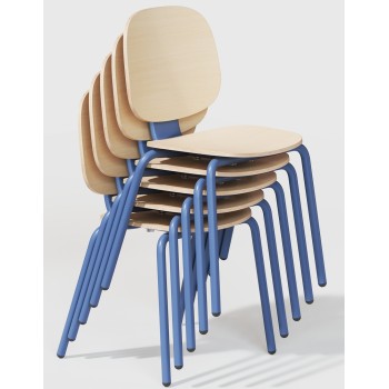 Silla COLMAR, apilable, azul, contrachapado revestido con HPL, color natural 2