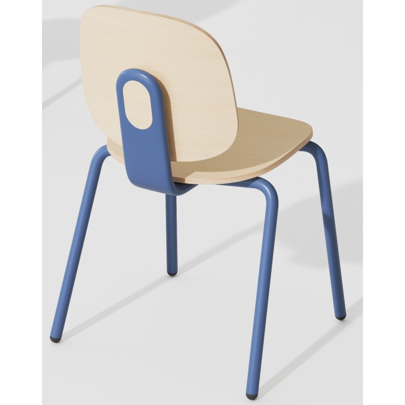 Silla COLMAR, apilable, azul, contrachapado revestido con HPL, color natural-1