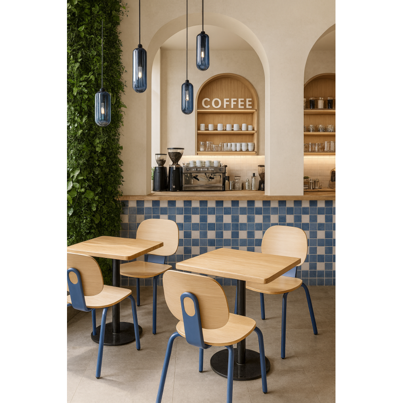Silla COLMAR, apilable, azul, contrachapado revestido con HPL, color natural-4