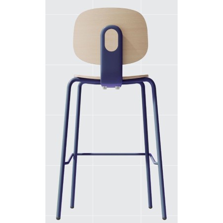 Taburete COLMAR, apilable, azul, contrachapado revestido con HPL, color natural-0