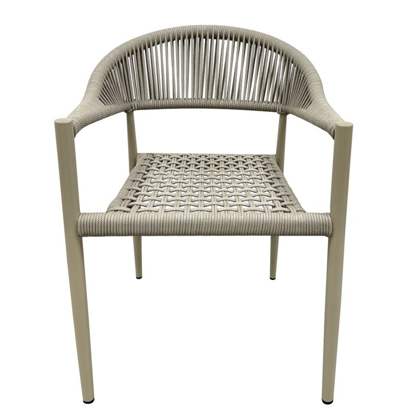 Sillón CANNES, apilable, aluminio, asiento y respaldo de cuerda beige-0