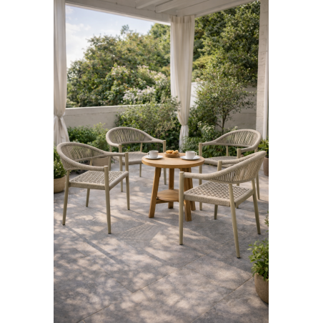 Sillón CANNES, apilable, aluminio, asiento y respaldo de cuerda beige-4