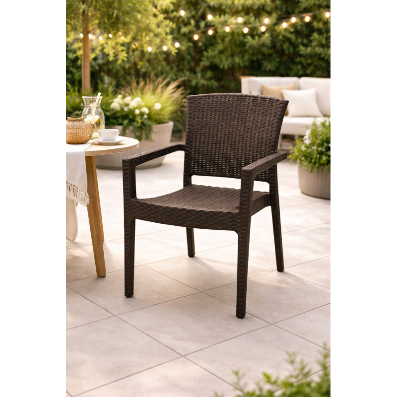 Sillón LARRY, apilable, polipropileno marrón chocolate-1