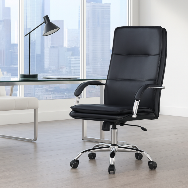 Sillón de oficina NEROTH, alto, mecanismo multifunción, similpiel negra-4