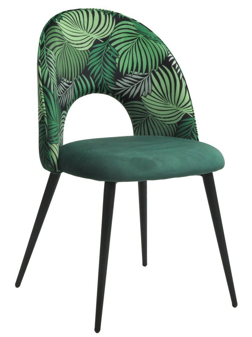 Tapizado velvet verde con respaldo floral a juego