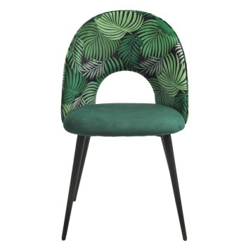 Silla ORQUIDEA, metal, tapizado velvet verde con respaldo floral a juego 2