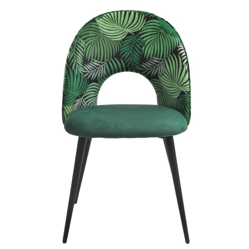 Silla ORQUIDEA, metal, tapizado velvet verde con respaldo floral a juego-0