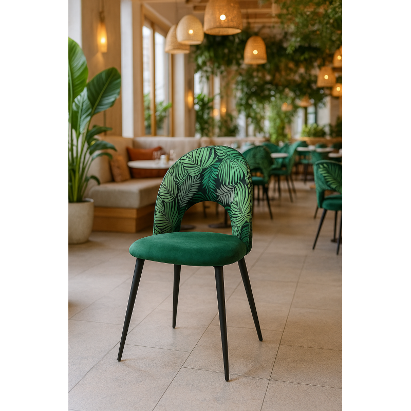 Silla ORQUIDEA, metal, tapizado velvet verde con respaldo floral a juego-2